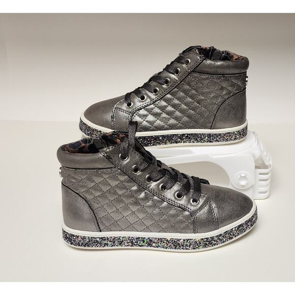 Steve Madden Girls JCarlson High-Top Sparkle Sole Silver Sneaker Size 2 - Picture 4 of 14